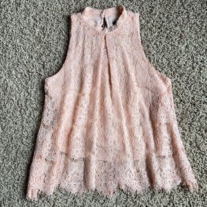 Pink Lace High Neck Tank Top
